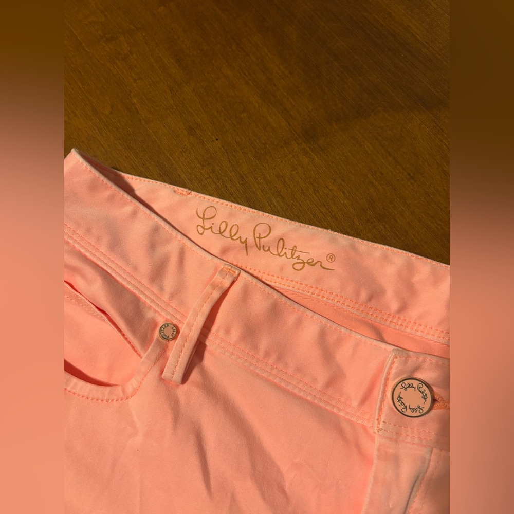 Lilly Pulitzer Worth Skinny Cheeky Melon Peach SATEEN Pants Jeans 14